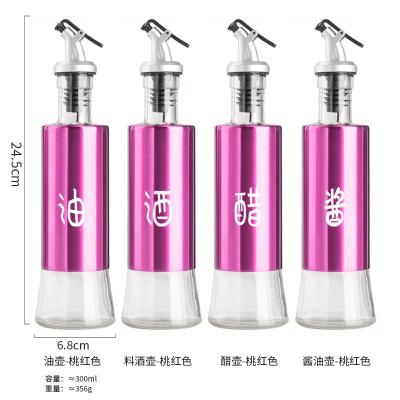 China Household Products Kitchen Use Oil Containers Glass Dressing Dispenser Bottle 300ml With Pourer Lid for sale