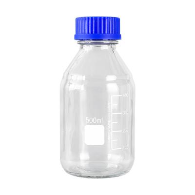 China Clear Mouth Lab Lab Analysis Blue Wide Screw Glass Reagent Bottle Clear Glass Reagent Bottle for sale