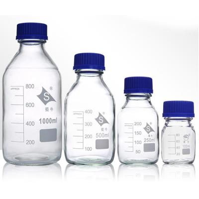 China Lab Chemical Blue Screw Lid Glass Reagent Bottle for sale