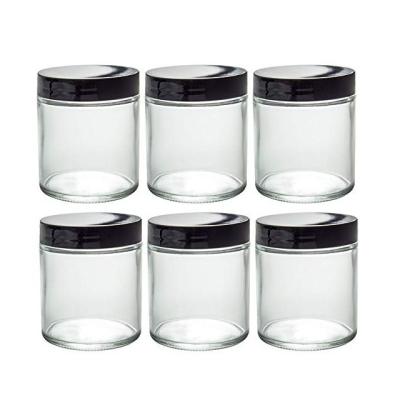 China Food Clear 8 Ounce 8 Ounce Thick Straight Sided Glass Jars With Black Lid for sale