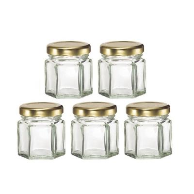 China Mini 1.5oz Freshness Preservation 45ml Clear Hexagonal Glass Spice Storage Container Jar Seasoning Bottles for sale