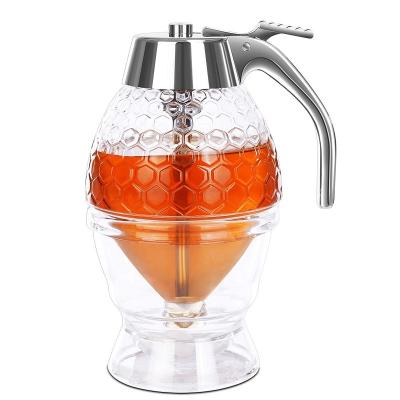 China Honey Dispenser No Drip Glass Reusable Honey Jar with Stand for sale