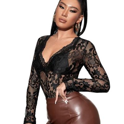 China Hot Selling Deep V-Neck One-Piece Lace Open Crotch Jumpsuits Sheath Long Slim Women Sexy Lingerie Underwear for sale