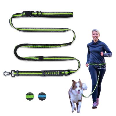 China Reflective Double Handle Multi Function Hands Free Dog Reflective Custom Colored Bungee Running Leashes for sale