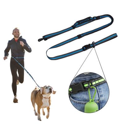 China Hands Free Hands Free Handle Dog Leashes Wholesale Reflective Bungee Universal Function Double Handle Dog Leashes For Running for sale