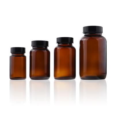 China Medicine Bottle Glass Medicine Bottles 60ml/75ml/100ml/120ml/150ml/200ml/250ml/300ml Amber Container Glass Pill Vitamin for sale