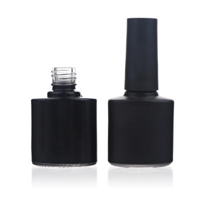 China New 7ml Cosmetic Luxury Black Flat Round Glass Nail Polish Remover Empty Bottle Fancy Frosted Glass With Brush for sale