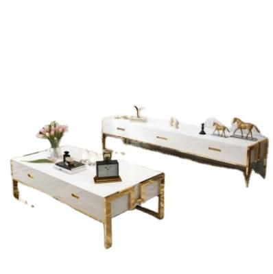 China Adjustable Luxury Rectangular Woodem TV Stand (Other) Marble Coffee Table and Set for sale