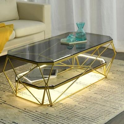 China Smooth And Polish Corner Edges Simple Modern Luxury Rectangular Art Iron Light Table Bronze Glass Tea Coffee Table for sale