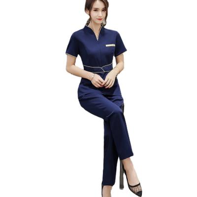 China Custom Breathalbe High Quality Elastic Thai Beauty Industry Thai Massage Fashion Logo Salon Technician Workwear Women Tunic Spa Uniform For Lady for sale