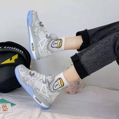 China Unisex Outdoor TPR Blue And White Basketball Sports Shoes High Top Sneakers for sale