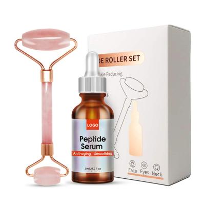 China Private Label Skin Revitalizer Rose Quartz Roller Organic Peptide Serum For Face Massager Set for sale