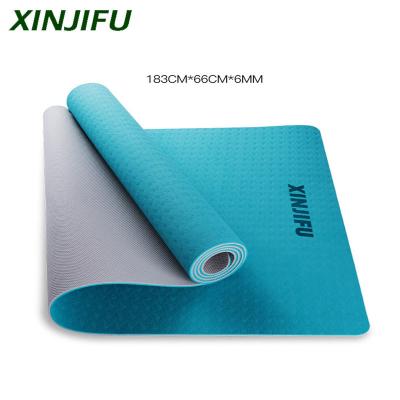 China Environmental Protection 6mmTPE Yoga Mat Double Layer Durable Color Double Extended 66cm Width Anti Tear Strip Yoga Mat For Bodybuilding for sale