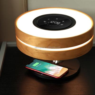 China Modern Instruments 2021 European Home Decor QI Wooden Speaker Touch Desk Night Light LED Wireless Table Fill Lamps for sale