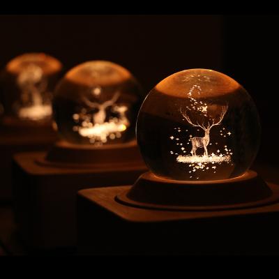 China Bluetooth 3D LED Crystal Ball Music Box Rotating Music Box Glow Luminous Wooden Base Gift Customization Support Sincere Birthday Gift Girl for sale