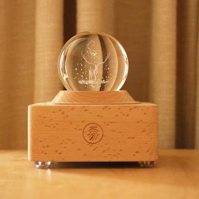 China Bluetooth 3D Music Box Luminous Star Crystal Ball Music Box Rotating Musical Box with Projection LED Light and Wooden Base for Creative and Decorate for sale