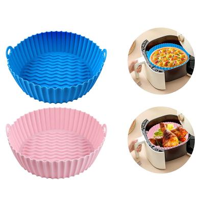 China Hot Selling Viable 8 Inch Food Airfryer Silicone Pot Basket Silicone Safe Non-Stick Reusable Air Fryer Liners for sale