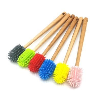 China Wholesale Silicone Sponge Baby Bottle Cleaning Brush With Wooden Handle for sale