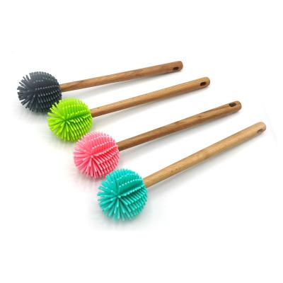 China Long Sponge Handle Silicone Baby Bottle Cleaning Brush Eco-friendly Silicone Water Bottle Brush for sale