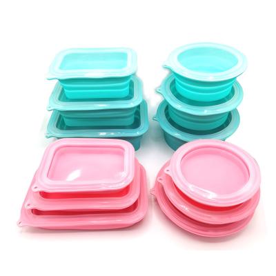 China All Wholesale Collapsible Silicone Food Storage Containers Silicone Collapsible Lunch Box for Microwave and Freezer for sale