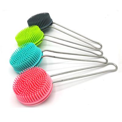 China New Clean Soft Back Bath Brush Bpa Scrubber Shower Massage Silicone Free Body Scrub Brush With Long Handle for sale