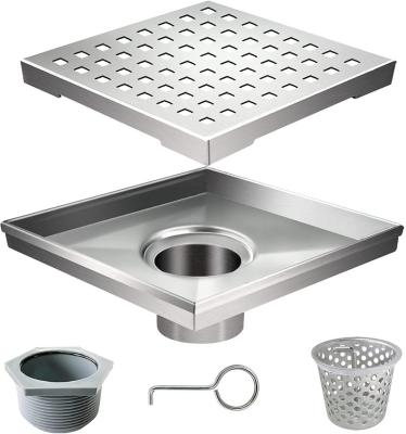 China Durable Square Shower Drain Kit-6 Stainless Steel Bathroom Floor Drain Set Fitted With Removable for sale