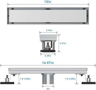 China Durable 12 Inch Shower Drain Rectangular Floor Drain, Reversible 2-in-1 Flat Cover Grate Removable, Food Grade Linear Drain for sale