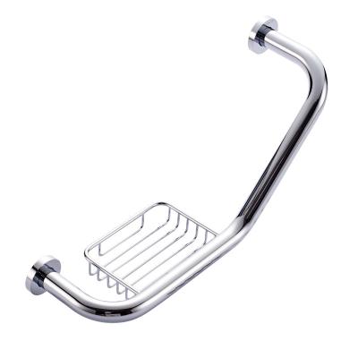 China Durable Bathroom Stainless Steel Safety Shower Grab Bar Handicap With Soap Dish Basket for sale