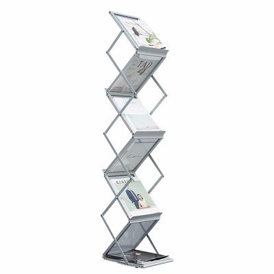 China Folding Aluminum Catalog Rack Folding Display Rack Insect Frame Magazine Exhibition Display Brochure Holder for sale