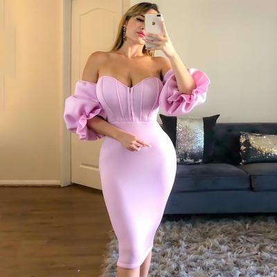 China Sustainable Wholesale Stylish Off The Shoulder Ladies Bandage Dresses Women Sexy Bodycon Bandage Dress for sale