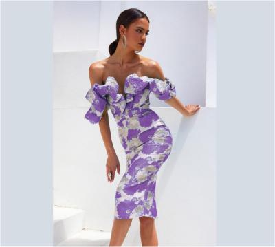 China High Quality Jacquard Strapless Dress Anti-wrinkle Lavender Party Formal Elegant Midi Women Dress Ladies Vestidos for sale