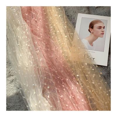 China Breathable High Quality Dacron Fabric For Clothing Textile Raw Tulle Soft Beaded Lace Fabric for sale