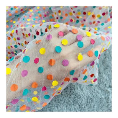 China Downproof Wholesale textile raw materials printed nylon colored dot lace fabric children's clothing fabric for sale