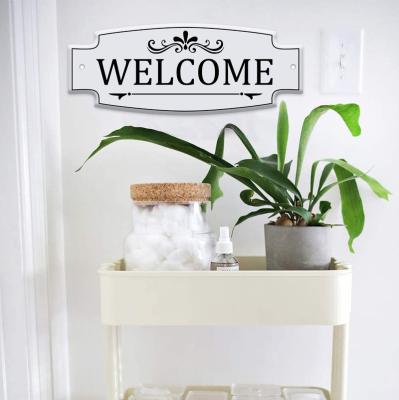 China Good Quality Classic White Wall Plaque Europe Welcome Sign Wood Enamel Wall Decor For Home Decoration for sale