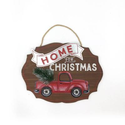 China Wooden Wood / Metal Sign Red Truck Wall Art Christmas Sign Decoration Plaque Christmas for sale