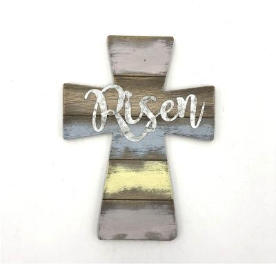 China Religious Easter Metal Cross Antique Imitation Wooden Wall Hanging Raised For Home Decoration Wall Cross for sale