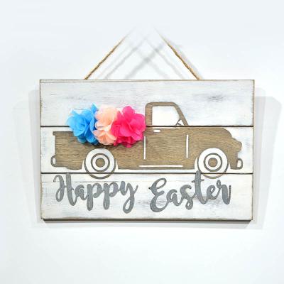 China Holiday Easter Happy Truck Wooden Wall Hanging for Home Decoration for sale