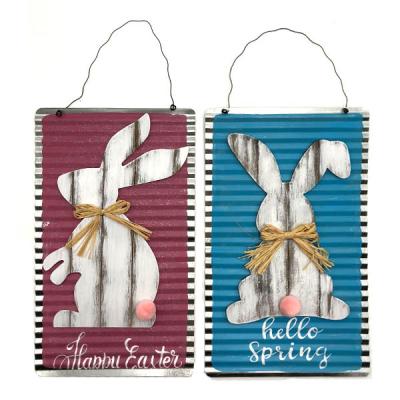 China MDF Metal Easter Metal Wall Hanging Wooden Rabbit 2 Colors for sale