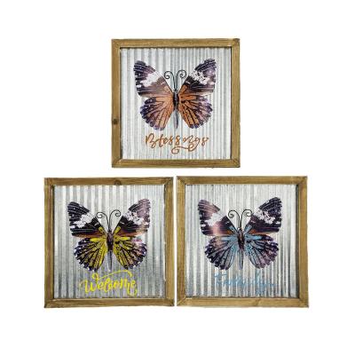 China CLASSIC Wood Photo Frame Corrugated Galvanized Metal Butterfly Shaped Metal Wall Hanging for sale