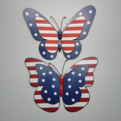 China Traditional Patriotic Americana 2-PC 4th of July Metal Butterfly Wall Art Hanging for Home and Garden Decoration for sale