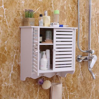 China Vintage Double Layer Wood Plastic Composite Floating Shelf With Door -- Bathroom Organizer for sale