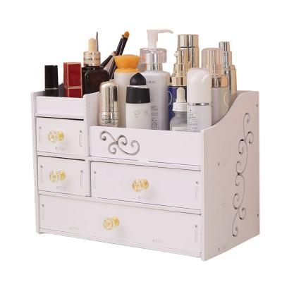 China Viable Multifunctional White Wood Plastic Storage Boxes Cosmetic Organizer for sale