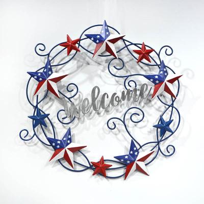 China Country 4th of July Independence Day Metal Garland Welcome Sign Wall Hanging for Home Decoration for sale