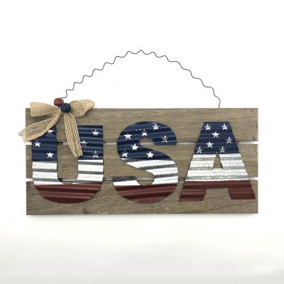 China American Independence Day Hand Painted Sign Style MDF Wooden Wall Plaque For Home Decoration for sale