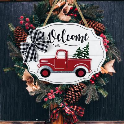 China Front Porch Decorations Interchangeable Red Wooden Truck Welcome Sign With 7 Icons Multi Colors For Holidays for sale