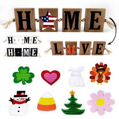 China Reviseble Modern Interchangeable Wooden Block Letters Decorative Accessories Decoration Signs Wall Home Decor, Multi Color for sale