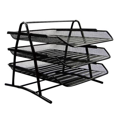 China Metal Desk Organizer Mesh Paper Tray 3 Tier Desk File Organizer with Sliding Drawer for sale