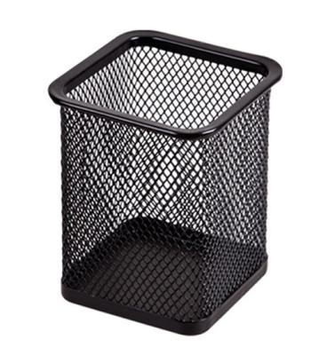 China Classic Black Wire Mesh Pencil Cup Pen Holder Organizer Square Table Metal Office Desk for sale