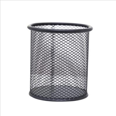 China Classic Black Wire Mesh Pencil Cup Pen Holder Organizer Round Table Metal Office Desk for sale