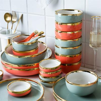 China Sustainable Wholesale Luxury Tableware Gold Rim Restaurant Serving Rice Soup Ceramic Bowl With Gold Rim for sale